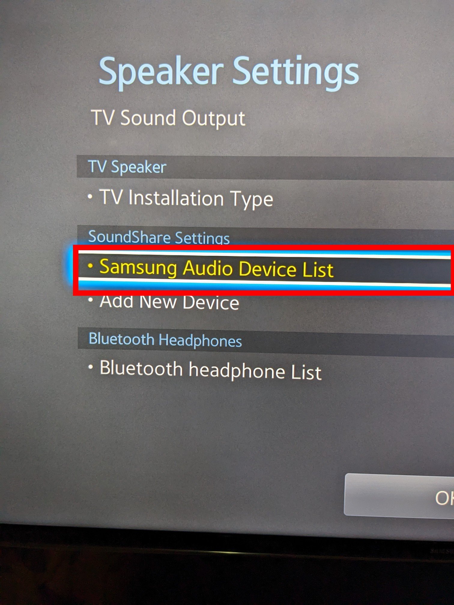Samsung TV Audio Device List 