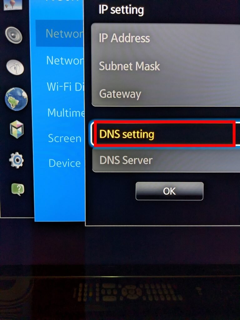 Samsung TV DNS Setting 