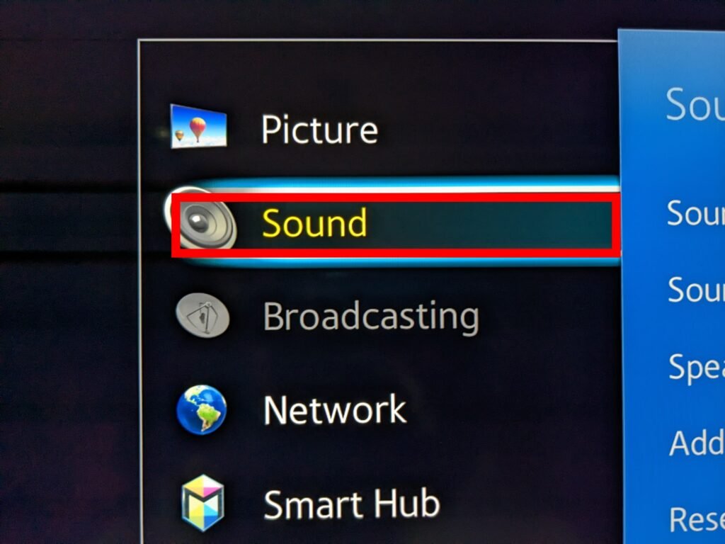 Sound Menu on Samsung smart TV 