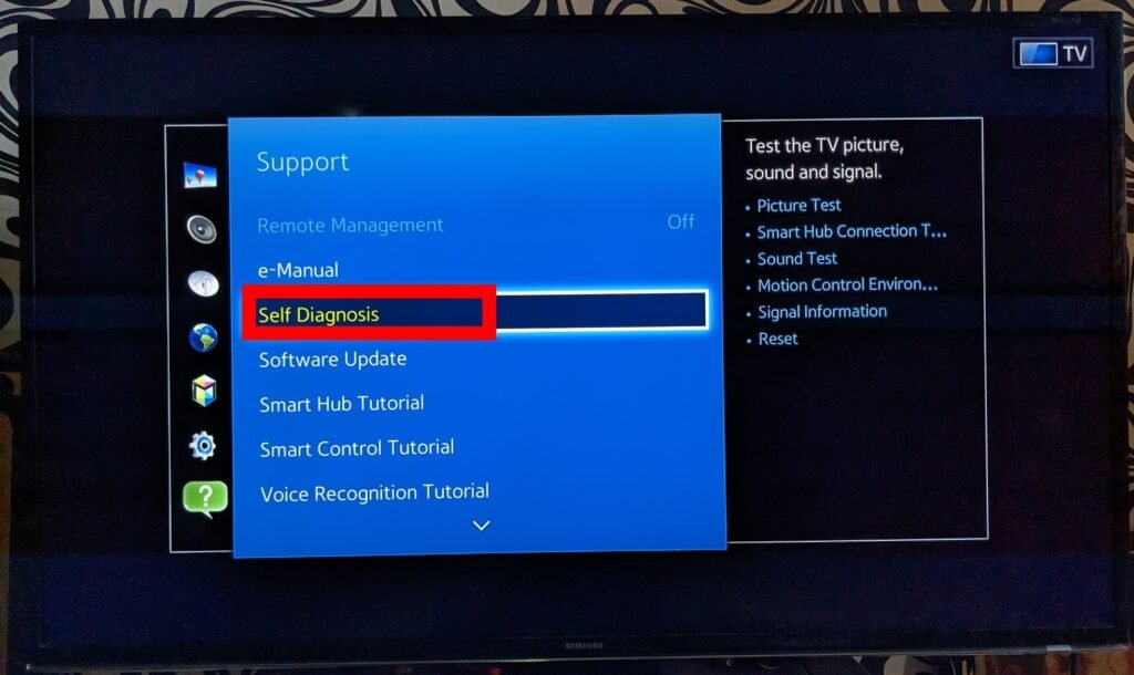 Self Diagnosis on Samsung smart TV 