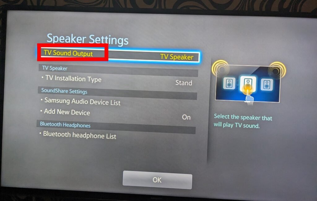 Sound Output on Samsung smart TV 