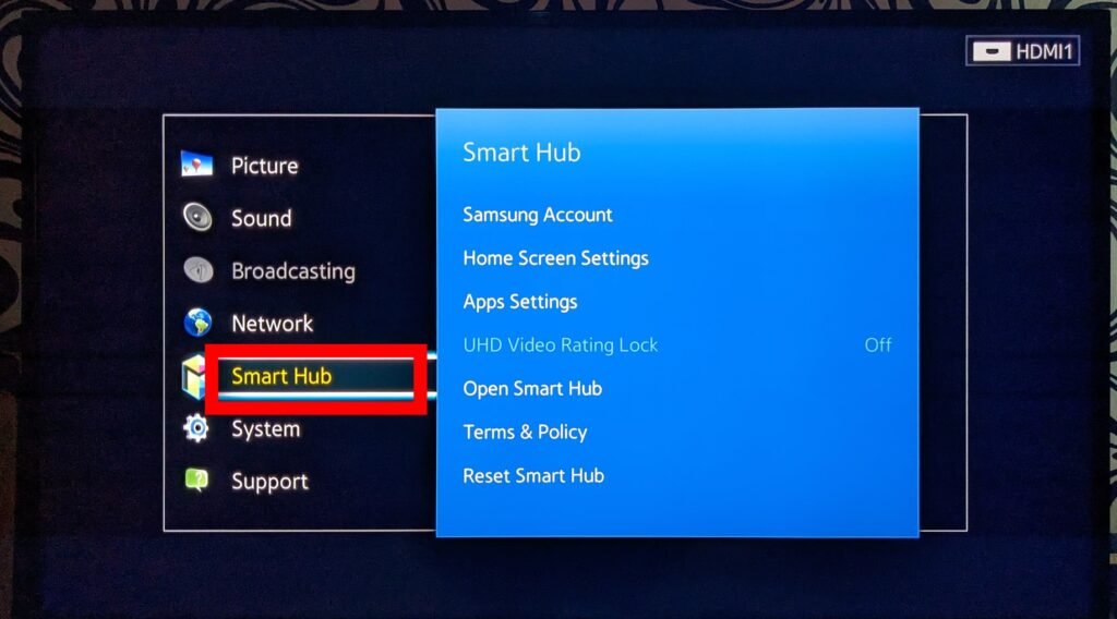 Smart Hub on Samsung smart TV 