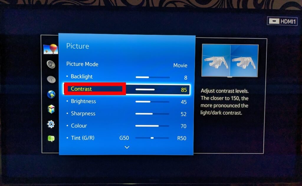 Contrast on Samsung smart TV 