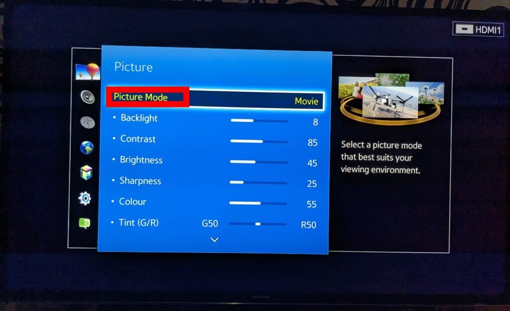 Picture mode on Samsung smart TV 