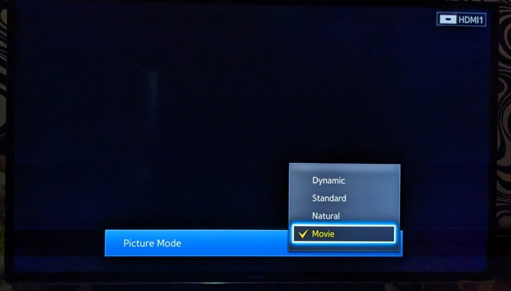 Picture mode options on Samsung smart TV 