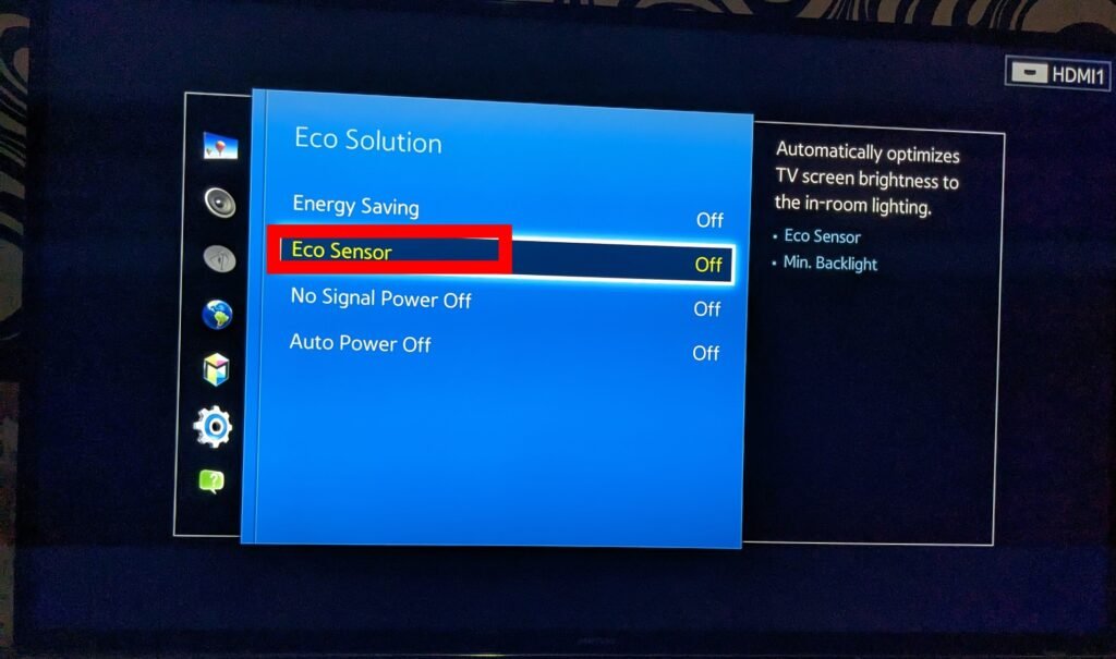 Eco Sensor on Samsung smart TV 